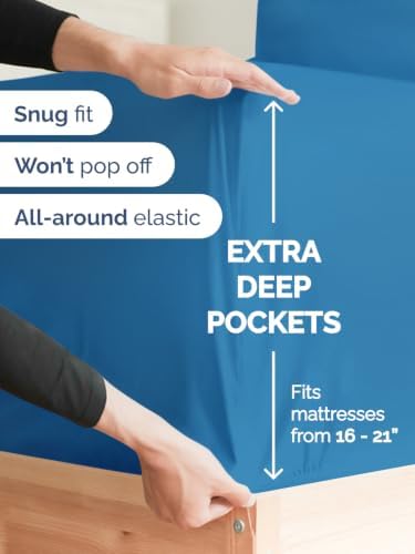 Extra Deep Pocket Twin Size Sheet Set - Breathable & Cooling - Denim Blue