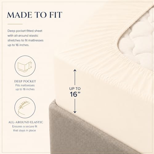 100% Egyptian Cotton Bed Sheets-Cal King 6PC Fits Up to 16" Mattress,Ivory