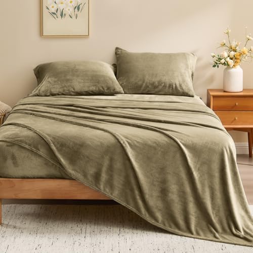 BEDELITE Flannel Sheets King Size, Camel, 4 Pieces