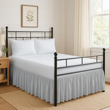 Ruffled Bed Skirt Split Corners with Platform, Tailored Fit Hotel Quality Wrinkle Free Ultra-Soft Microfiber Dust Ruffle, Upto 18 Inch Drop, King, Light Grey