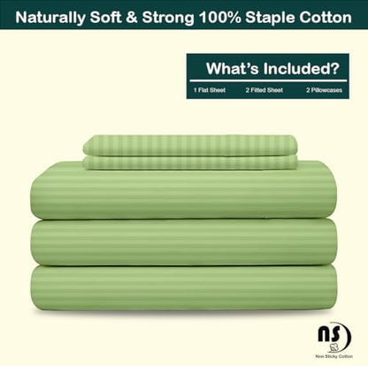 Split King Sheet Sets for Adjustable Beds Deep Pocket, Twin XL Fitted Sheet Sets for Adjustable Bed Split King 100% Extra Long Staple Cotton Deep Pocket Sheets 10-18 Inches Sage Stripe