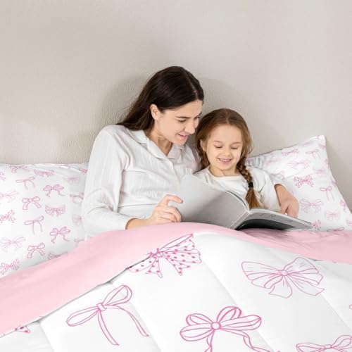 jejeloiu Bowknot Comforter Set Full Size Bedding Set for Kids Boys Girls
