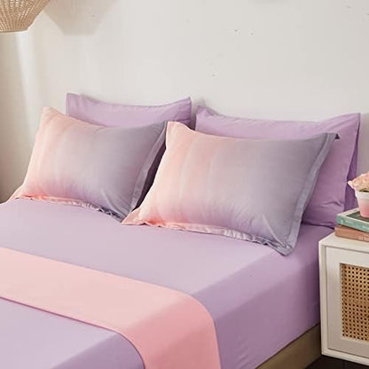 Dinjoy Girls Comforter Set Twin Size Colorful Ombre Blue Pink Purple Rainbow Bedding Set 6 Pieces Bed in A Bag for Kid Teen (1 Comforter, 1 Flat Sheet, 1 Fitted Sheet, 1 Pillow sham, 2 Pillowcases)