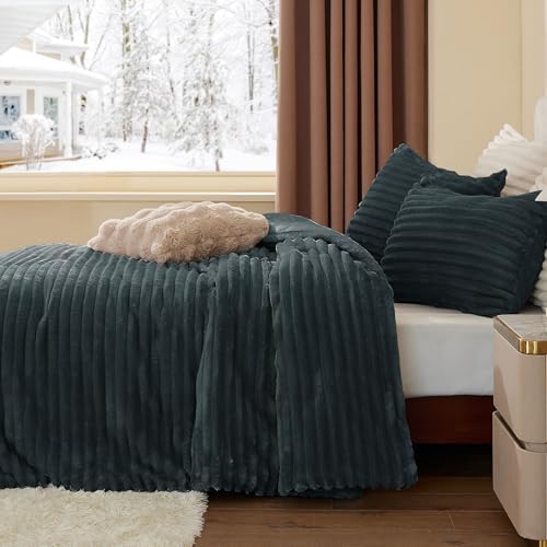 BEDELITE Fleece Twin/Twin XL Comforter Set, Fluffy Bed Set, Dark Grey