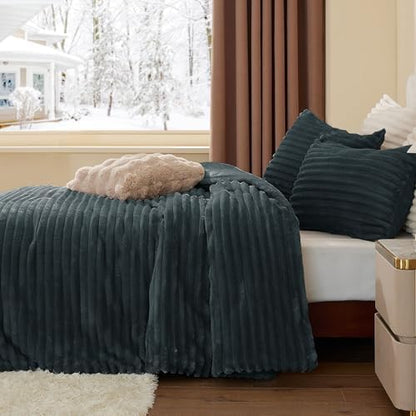 BEDELITE Fleece Twin/Twin XL Comforter Set, Fluffy Bed Set, Dark Grey