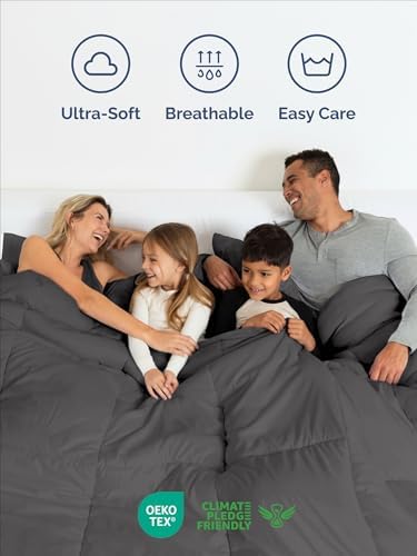 King Comforter Set - Dark Grey Bedding for All Seasons - 3 Piece Bed Set