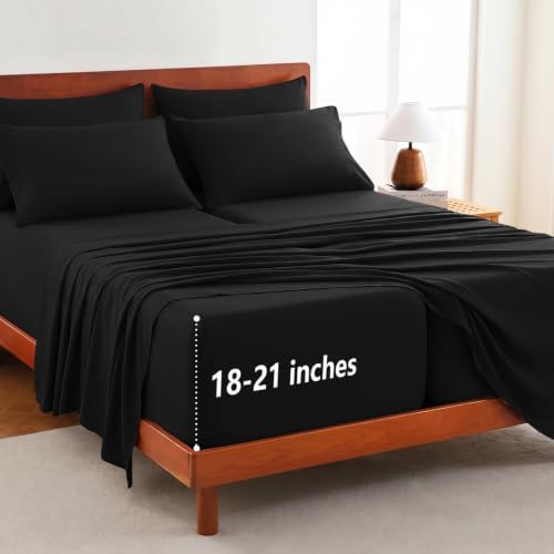 CozyLux Split King Sheets 7-Piece, 21-Inch Deep Pocket, Soft Brushed Feel
