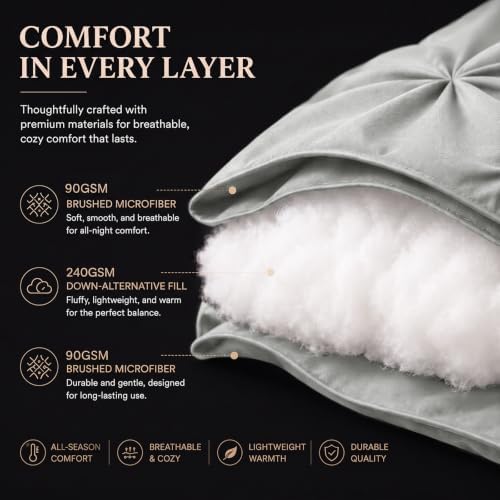 CozyLux Queen Comforter Set Light Grey, 7 Pieces Pintuck Bed in a Bag