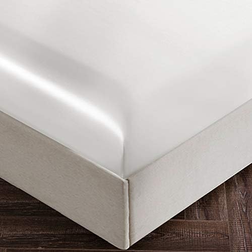 SiinvdaBZX 4Pcs Satin Sheet Set Queen Size 15-Inch Deep Pocket, Ivory White