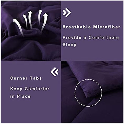 DOWNCOOL Twin Comforter Set -All Season Bedding Comforters Sets with 1 Pillow Case -2 Pieces Bed Set Down Alternative Comforter Set -Purple Twin Bedding Sets(64"x88")