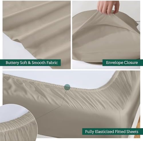 Cooling Sheets Set Twin Size, Viscose Derived from Bamboo for Hot Sleepers | Deep Pocket Up to 15 Inch | Silky Soft & Breathable Bedding - 3PC (Twin, Wheat)