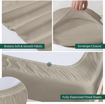 Cooling Sheets Set Twin Size, Viscose Derived from Bamboo for Hot Sleepers | Deep Pocket Up to 15 Inch | Silky Soft & Breathable Bedding - 3PC (Twin, Wheat)