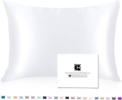 Ravmix 100% Silk Pillow Case with Zipper, 21momme Mulberry Silk Pillowcase for Hair Skin Health, Soft Smooth Breathable Cool Pillow Cover for Beauty Sleep 1PC(King 20×36inches, Pure White)