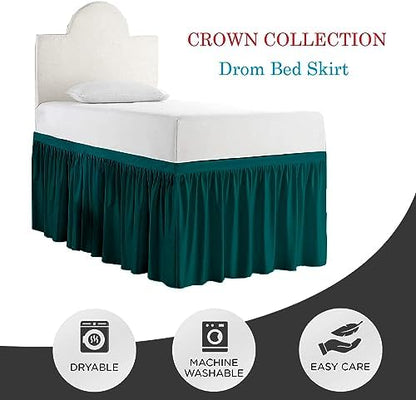Full XL 36" Inch Drop Long Dorm Bed Skirt, Ruffled Pattern College Dorm Room Bed Skirts, Split Corner, Easy Care, No Wrinkle Microfiber Bed Skirt