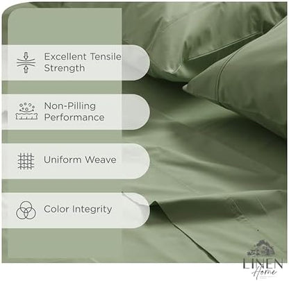 Linen Home 2-Pack King Sheet Set, 100% Cotton Percale Bedding, 8-Piece Value Bundle, Deep Pocket Cooling Bed Sheets for Hot Sleepers, Breathable & Crisp Hotel Quality, Long-Staple Cotton, Oil Green