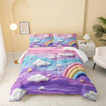 QOOMO Rainbow Kids Comforter Set Full Size