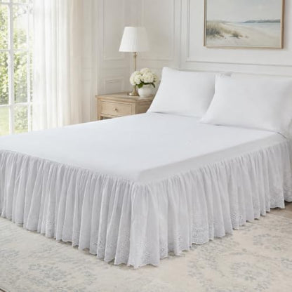Brandream White Eyelet Bed Skirt Queen Size Cotton 18'' Drop Split Corners
