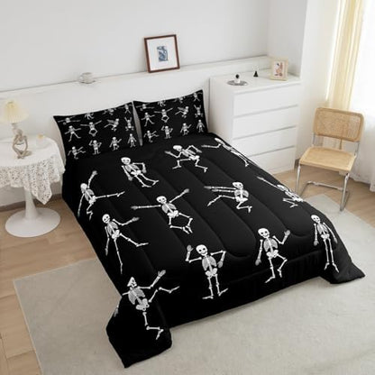 Erosebridal Sugar Skull Comforter Set Twin Size Skeleton Bones Bedding Set for Kids Boys Girls Teens Adult Halloween Horror Theme Down Comforter Gothic Spooky Duvet Sets with 1 Pillow Case