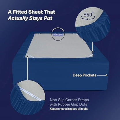 Kickoff Viscose Bamboo Sheets Twin Size 3-pc 100% Organic Bamboo Viscose Bed Cooling Sheets Twin Size Set Cool Bedding for hot Sleepers Sheet Set - Gift Ready Packaging (Dark Blue, T)