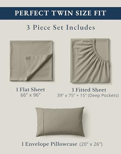 Lane Linen Twin Sheet Set 100% Organic Cotton Cooling Soft 3pc - Silver