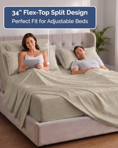 Extra Deep Flex Top Split Head King Sheet Set - 6pc Comfy - Heathered Beige