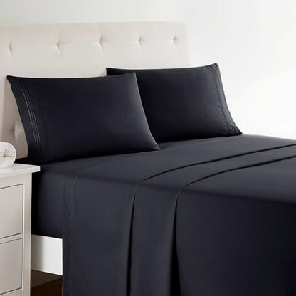 Clara Clark Bed Sheets, Premier 1800 Series 4 Piece Bed Sheet Set, Deep Pocket, Wrinkle, Fade, Stain Resistant, Luxury Soft Bedding Sheets & Pillowcases, Full, Black