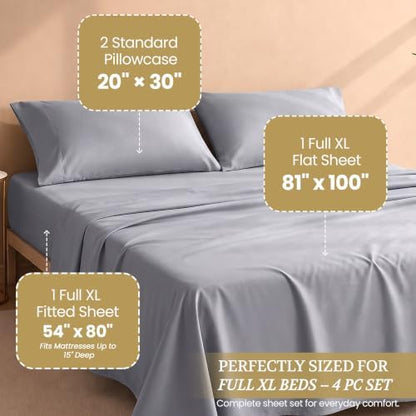DESTINY CRESCENT BEDDING Full XL 100% Cotton Jersey Knit Sheet Set, 4PC, 15" Deep Pocket, Medium Grey