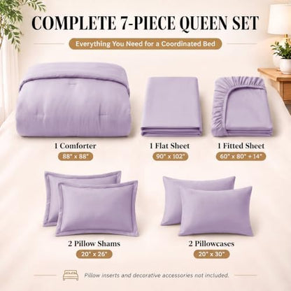CozyLux Queen Comforter Set Lavender, 7 Pieces Bed in a Bag