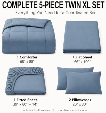 CozyLux Twin XL Comforter Set Dusty Blue - 5 Pieces Twin XL Bed in a Bag