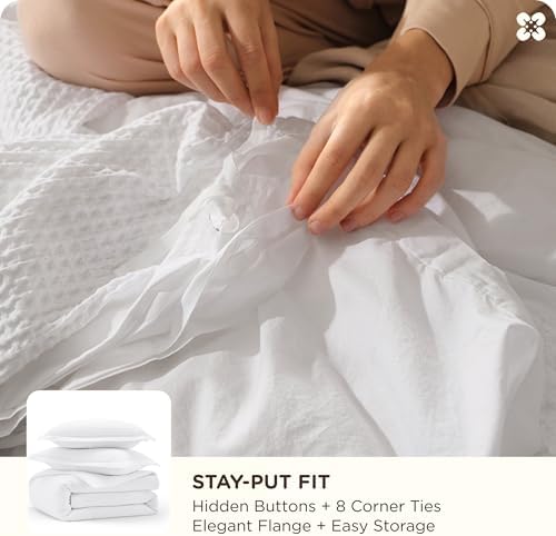 Bedsure PureWoven 3 Pieces 100% Cotton Waffle Weave Duvet Cover Set, King