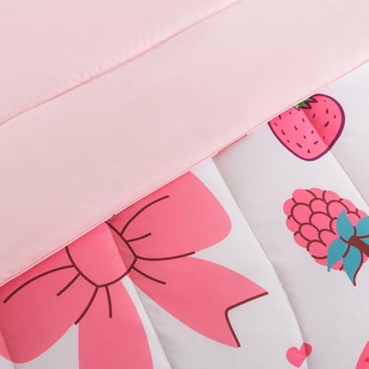 ADASMILE A & S Bows Comforter Twin Size for Girls 6Pcs Pink Bowknot Bedding
