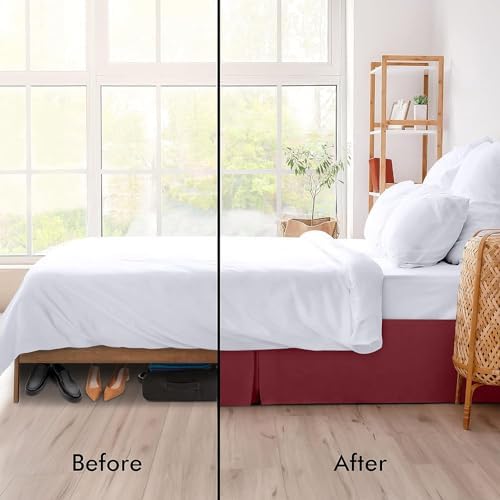Mattress-Homes Luxury Box Pleated Bed Skirt Split Corners Platform Style Easy Fit Fade & Wrinkle Resistant with Tailored Drop 18 Inch (King, Burgundy)