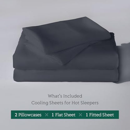 Cooling Sheets Set Full Size, Viscose Derived from Bamboo for Hot Sleepers | Deep Pocket Up to 15 Inch | Silky Soft & Breathable Bedding - 4PC (Full, Dark Grey)