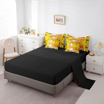 Erosebridal Boys Kids Ball Games Boys Baseball Yellow 7 Piece Bedding Set Twin | Playground Comforter Set with Sheets Stripes Geometric Bed in A Bag Sports Theme Gaming Pattern Bed Sets