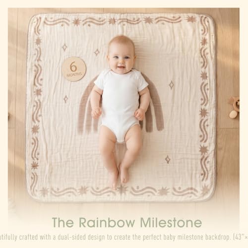 Muslin Baby Blanket, Organic Cotton Blend Jacquard (Boho Rainbow)