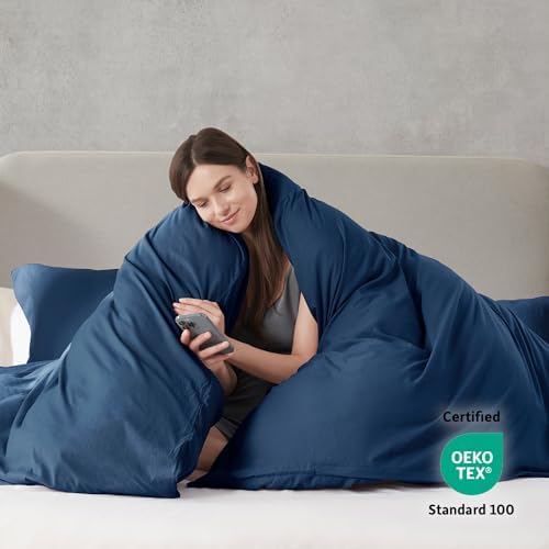 Hearth & Harbor Prewashed California King Duvet Cover Set, Navy Blue