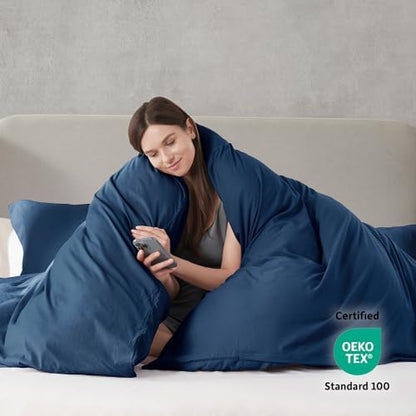 Hearth & Harbor Prewashed California King Duvet Cover Set, Navy Blue