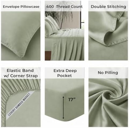 |Full Size Sheet Set | Organically Grown | Ultra Soft & Cooling |100% Viscose | 17" Deep Pocket [Willow]