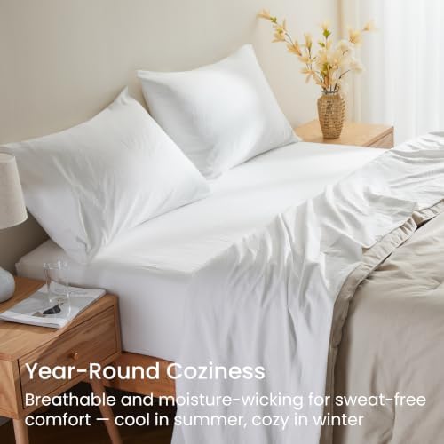 GOKOTTA 4 Piece King Size Sheet Set - Soft, Breathable & Cozy - Cream White