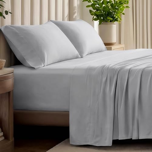 Bare Home 100% Organic Cotton Jersey Sheet Set (Twin XL, Light Grey)