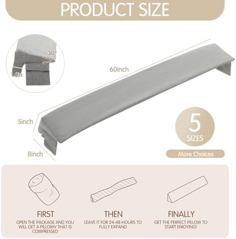 Novabright 60"x 8"x 5" Bed Wedge Pillow Gap Filler for Headboard Gap Filler Bed Wedge Pillow with Side Pocket Gaps Mattress Wedges Gaps Fillers to Stop Items Falling Down, Removable and Washable