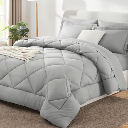 CozyLux Oversized Queen Comforter Set 98"x98", 7 Piece, Light Grey
