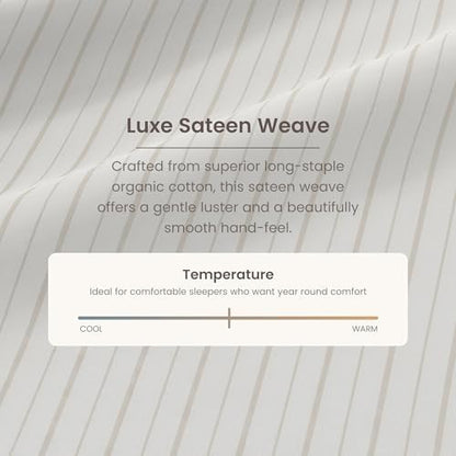 Bioweaves 100% Organic Cotton Twin/Twin XL Duvet Cover Set, 2-Piece, 300 TC Sateen Weave GOTS Certified Comforter Cover with Buttoned Closure and 1 Pillow Sham – Natural/Biscotti Stripes, 66x90 inches