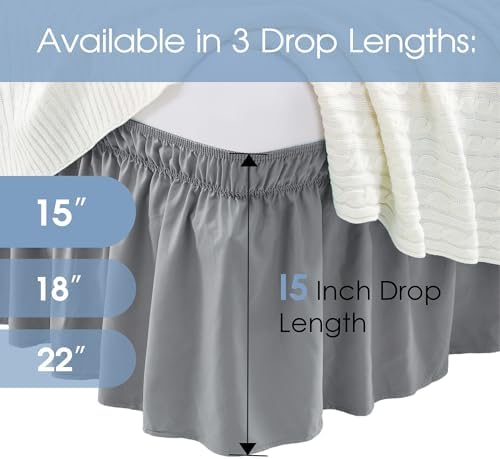 FreshCulture Elastic Bed Skirt - Full Size, 15-Inch Drop, Hotel Quality Dust Ruffle (Dark Grey)