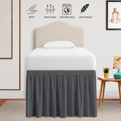 eBeddy Linens Split Corner Dust Ruffle Dorm Bed Skirt Twin XL – 34 Inch Drop, 100% Microfiber, Extra Long Bed Skirt for College Dorm, Platform Style, Dark Grey Solid, Hidden Storage Solution, Easy Fit