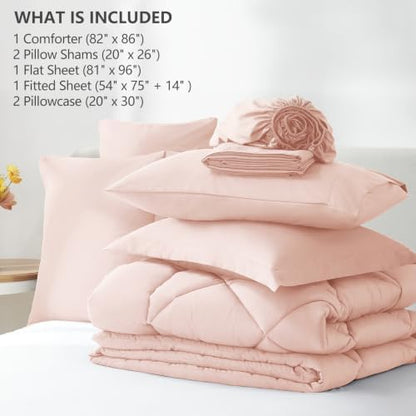 CozyLux Full Comforter Set 82"x86" Blush Pink - 7 Piece Bed in a Bag