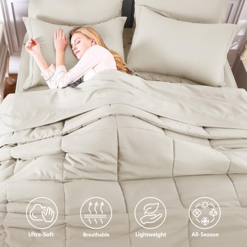 CozyLux Twin XL Comforter Set, 5-Piece Bed in a Bag, Beige