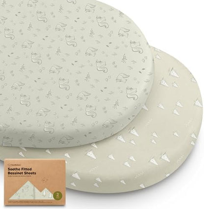 2pk Organic Baby Bassinet Sheets Boys, Girls, Fitted Sheet (Pine Grove)