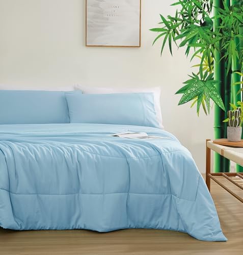 Zaizaihome Bamboo Viscose Comforter Set Twin Size 2 Pieces - Sky Blue