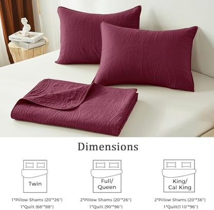 akkialla Burgundy Twin Quilt Set, Ultrasonic Lightweight Bedspread Coverlet for Modern Minimalist Bedroom, Soft Microfiber Coin Pattern Bedding, 2-Piece (1 Quilt, 1 Pillow Sham)